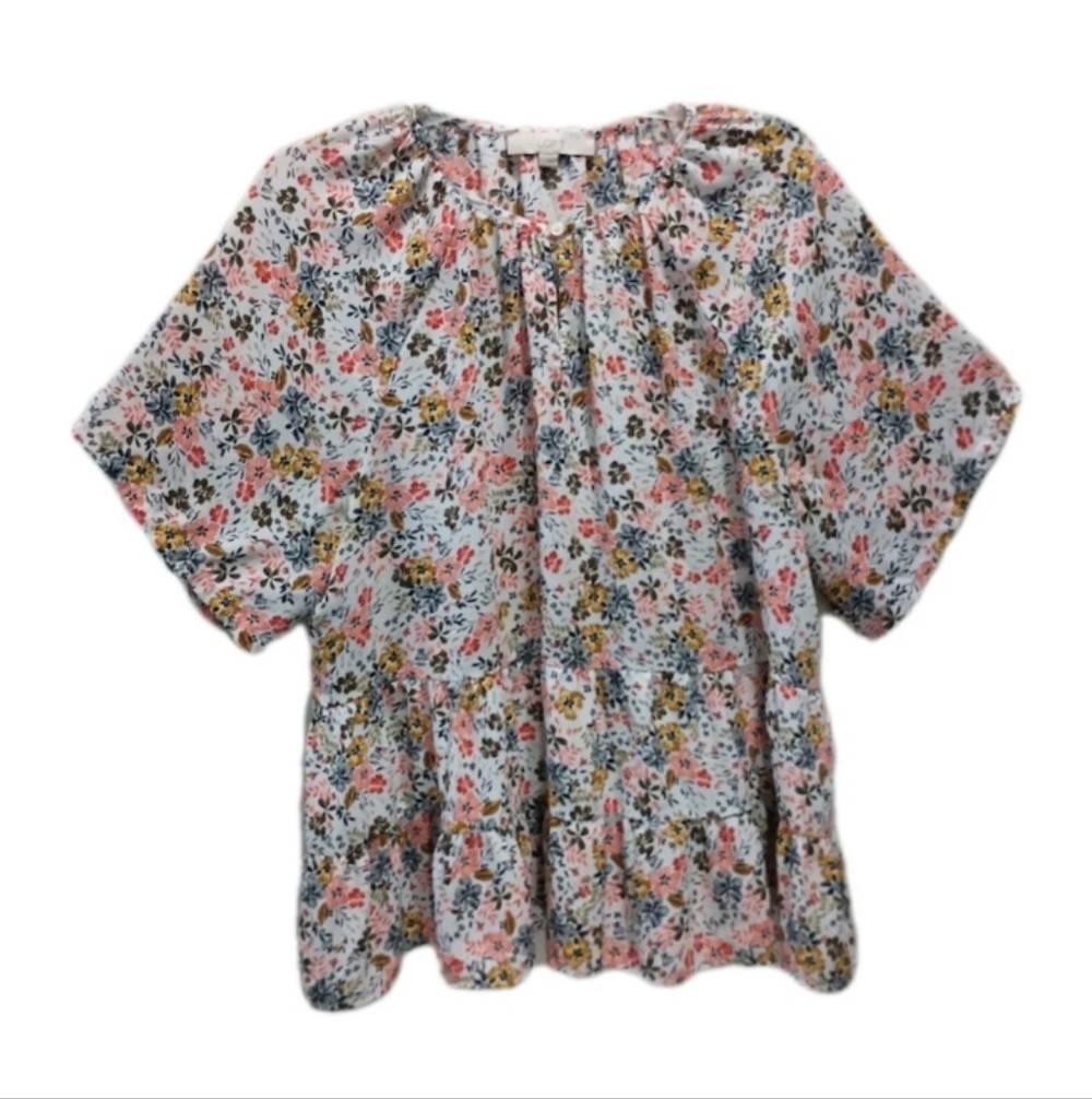 Loft Loose Fit Tiered Blouse Floral Size Large